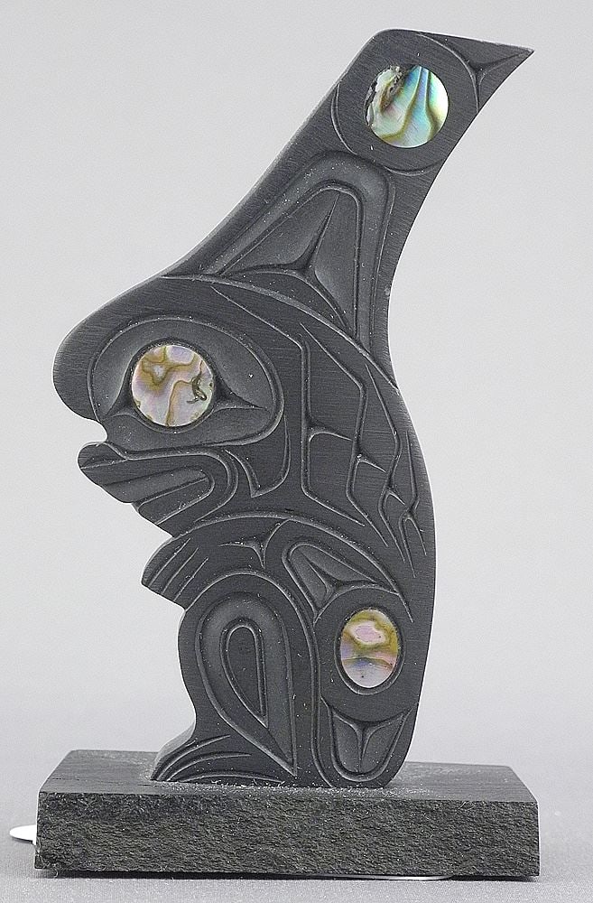 Haida Argillite Sculpture signed Calvin Bell, 3 1/4"h, "Man Transforming".: Haida Argillite Sculpture signed Calvin Bell, 3 1/4"h, "Man Transforming".