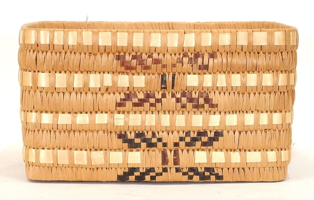 Salish Beaded Square Basket, 6 1/8" x 11 1/2" x 11 3/4". (1 of 2)