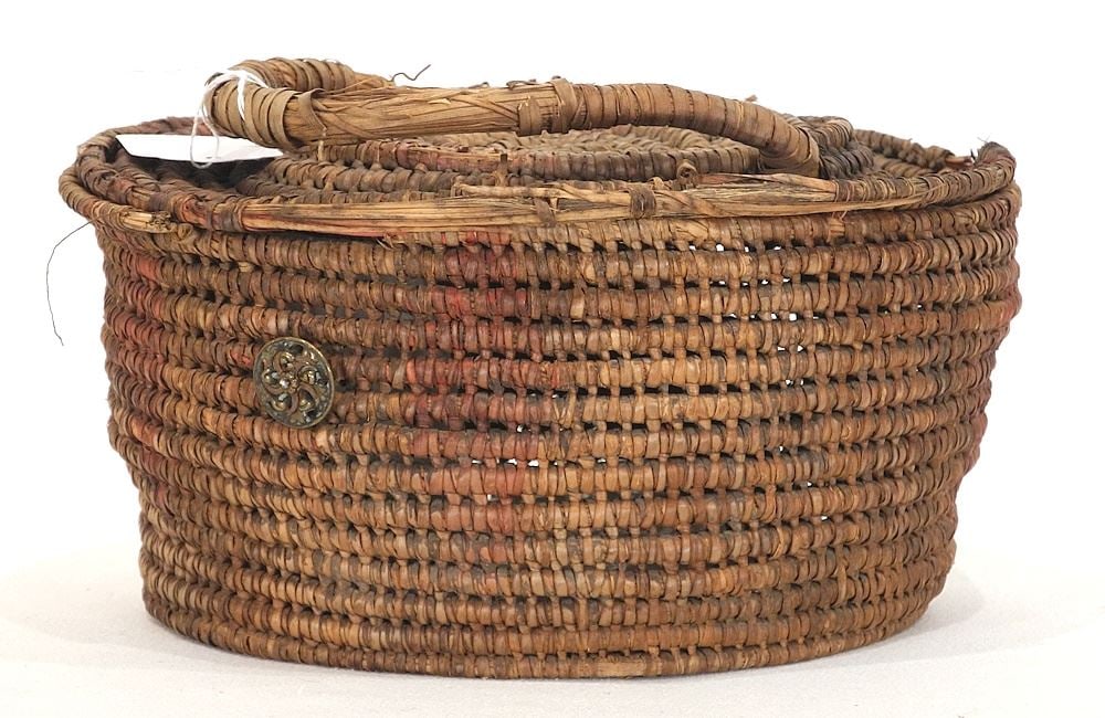 Old Basket with 2 Receipts, 4" x 7 3/8" Diameter (condition noted). (1 of 2)