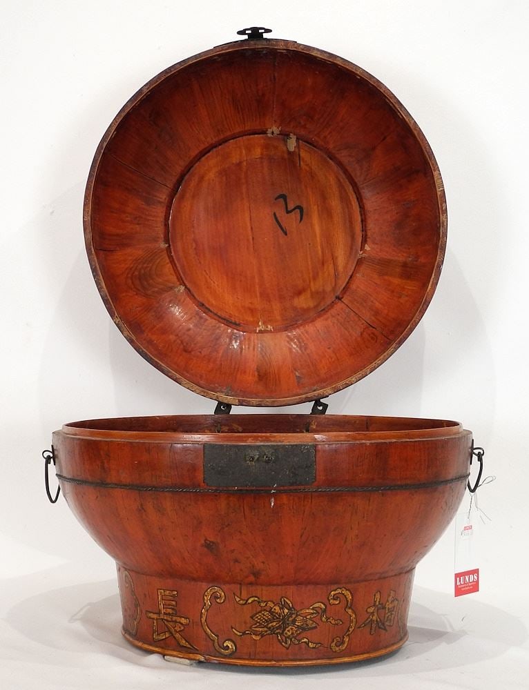 Chinese Gilt Wood Round Container, 11 5/8" x 14 1/2". (1 of 3)