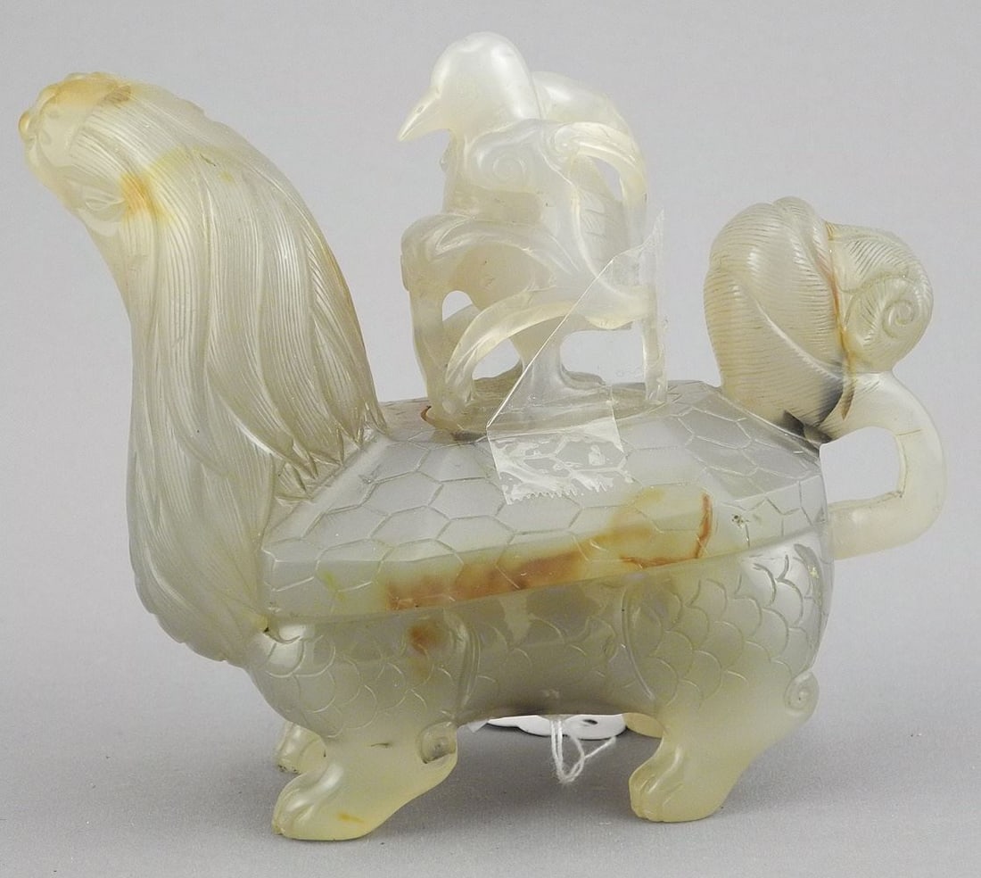 Antique Chinese Agate Mythological Beast/Bird Censer, 5"L.: Antique Chinese Agate Mythological Beast/Bird Censer, 5"L.