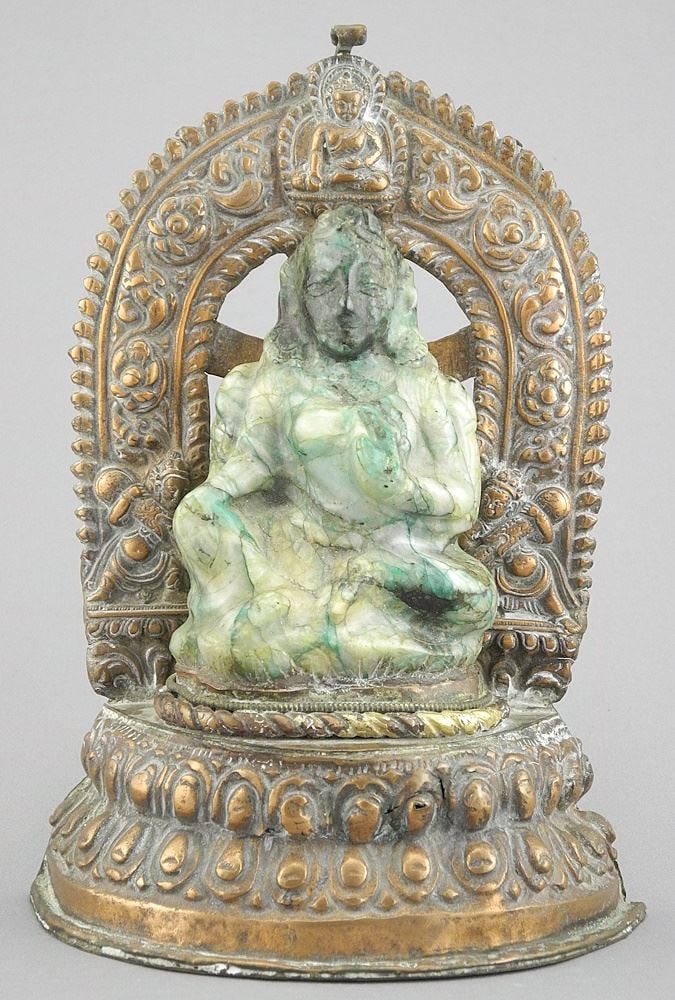 Tibetan Jade & Copper Figure of Krishna, 6 3/4"h. (1 of 3)