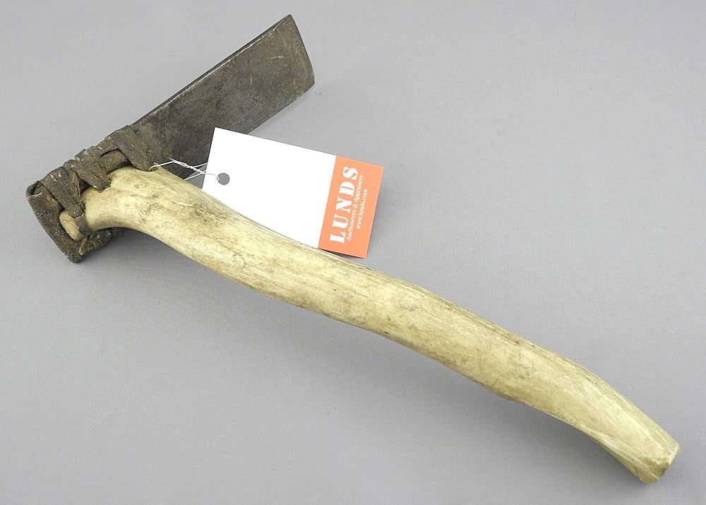 Old Northwest Coast Antler Handle Elbow Adze, 10"L.: Old Northwest Coast Antler Handle Elbow Adze, 10"L.