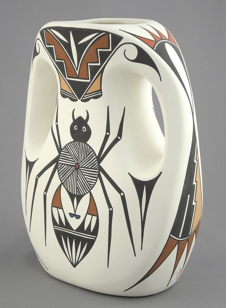 Tigua Pueblo "Water Spider" Pottery Vase signed Irene H., 9 3/4"h.: Tigua Pueblo "Water Spider" Pottery Vase signed Irene H., 9 3/4"h.
