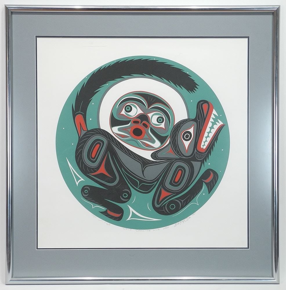Serigraph signed Floyd Joseph Tyee 92', 24 1/4" x 24 1/4", "Wolf Dancing with Moon" #134/16 (1 of 4)