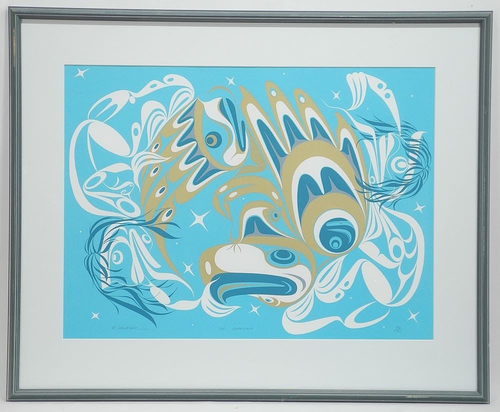 Coast Salish Serigraph signed M. (Manuel) Salazar, 18 x 24 1/2", "The Emergence" #32/145. (1 of 4)