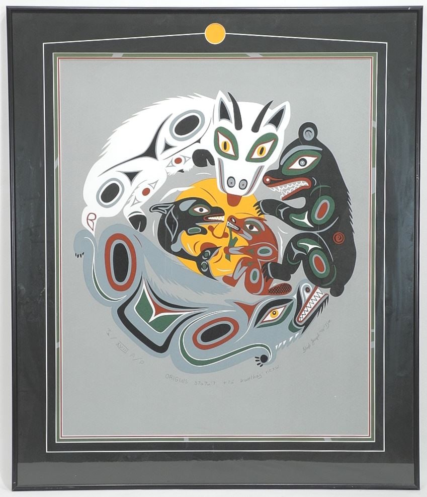 Serigraph signed Floyd Joseph'94 Tyee, 24 3/4" x 20 1/4", "Origins... ", I/XVIII A/P. (1 of 3)