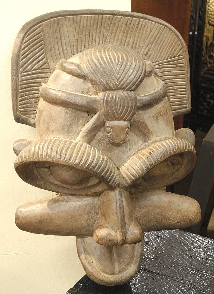 Bamileke Chief's Carved Wood "Earth Spider's" Deity Mask, Cameroon, 15". (1 of 1)