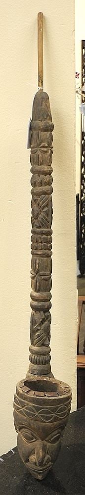 Bamileke Chief's Wooden "Earth Spider's" Pipe, Cameroon 1920's, 28 1/4"h. (1 of 2)