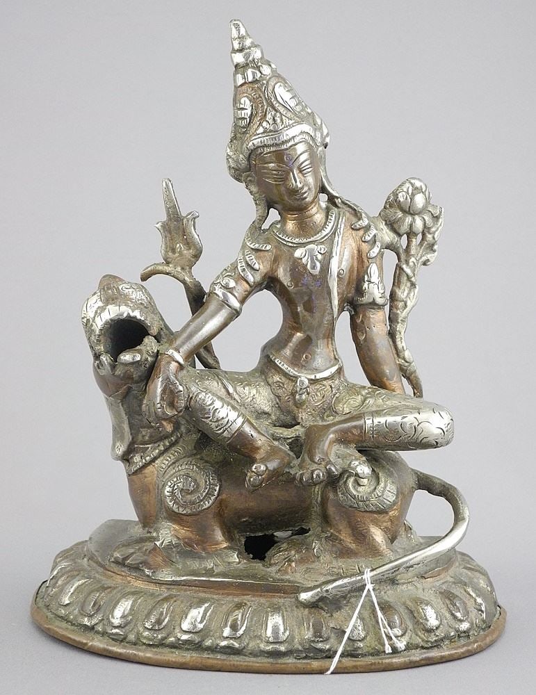 8 7/8"h Bronze Votive Statue: Tara Astride Lion, 1914g. (1 of 4)