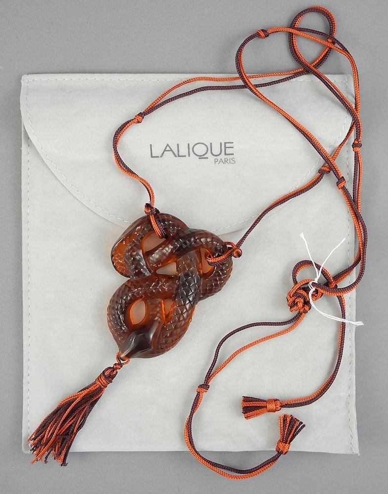 Lalique "Serpent Rouge" Crystal Pendant (2 7/8") on Card. (1 of 3)