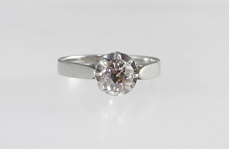 Unmarked White Gold (tests 14K) Ring with Pale Pink Stone, Size 6 1/4, 3.5g. (1 of 4)