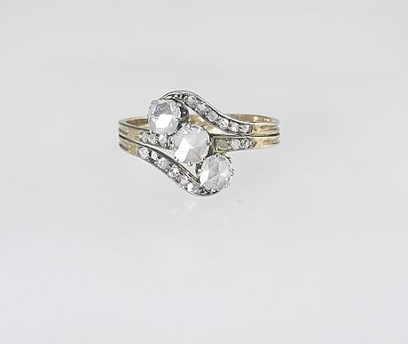 Antique Gold Ring with Three Diamond and Seventeen Channel-Set Diamonds (1 missing), Size 8 1/4, 3 (1 of 4)