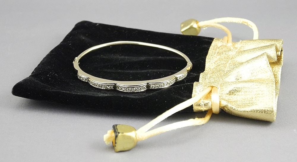 14K (marked) Yellow Gold & Diamond Hinged Bracelet, 2 3/8"w, 11g. (1 of 4)