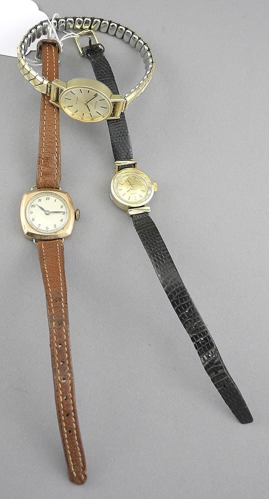 Three Lady's Wristwatches: 9ct Hallmarked/Tissot/Omega (all as is) (1 of 2)