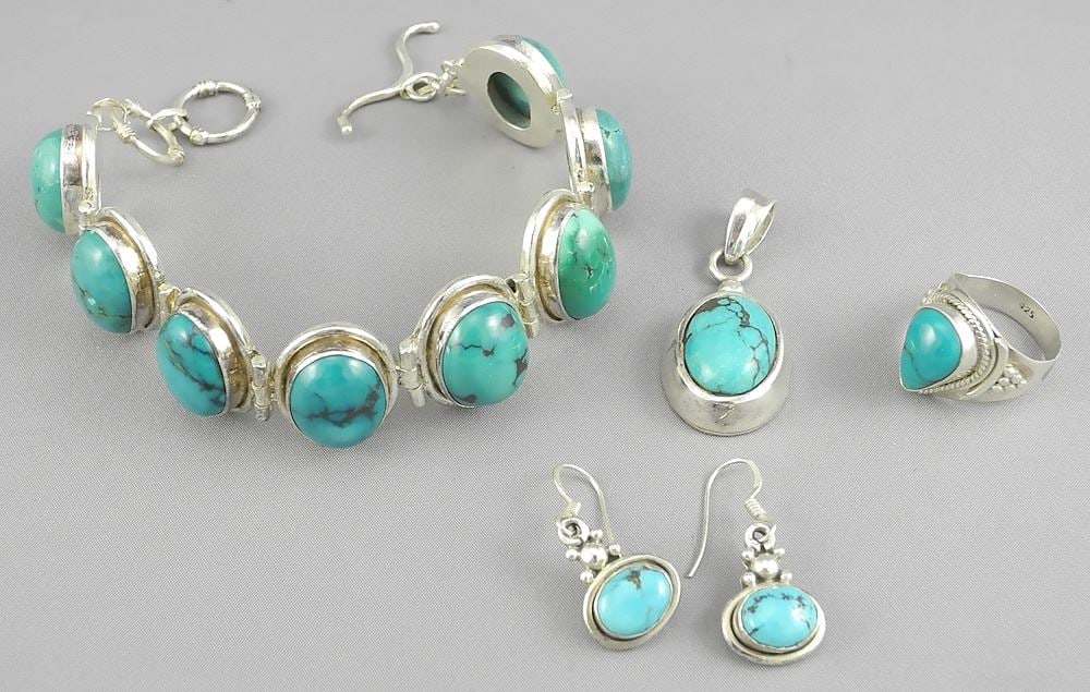 Sterling Silver (marked) & Turquoise Demi-Parure, Size 7 1/4, TW 77.3g. (1 of 3)