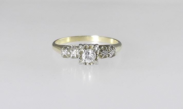Unmarked Gold (test 9c) Ring Set with Diamonds, Size 9, 3.19g. (1 of 3)