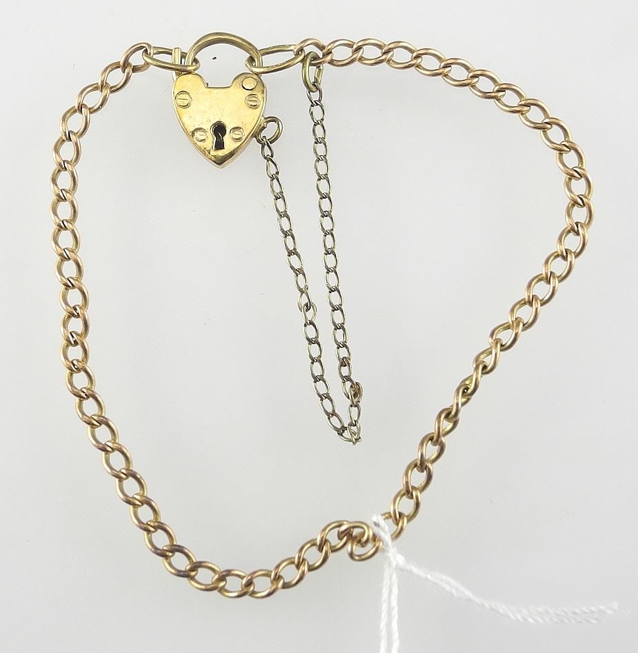 9ct Hallmarked Rose Gold Sweetheart Clasp Bracelet, 5"L, 2.7g. (1 of 2)