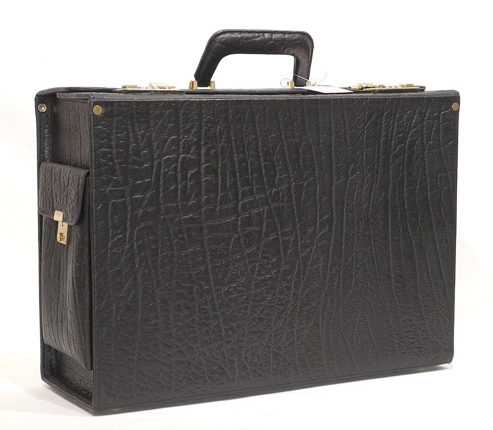 Handmade South African Black Buffalo Leather Legal Briefcase, 18 3/8"W. (1 of 6)