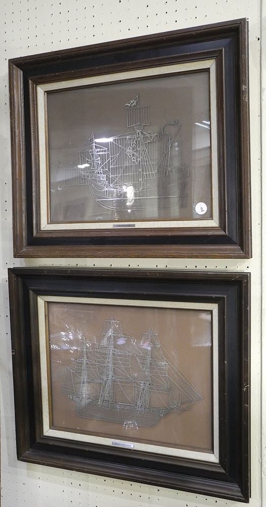 Pair of Franklin Mint Sterling Silver Silhouettes, 13 1/2" x 17 1/2 ", "Santa Maria" & "La ... (1 of 3)