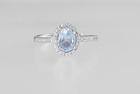 1ct Oval Cut Swiss Blue Topaz Halo Ring, Adjustable Mounted with Sterling with White Gold O: 1ct Oval Cut Swiss Blue Topaz Halo Ring, Adjustable Mounted with Sterling with White Gold O