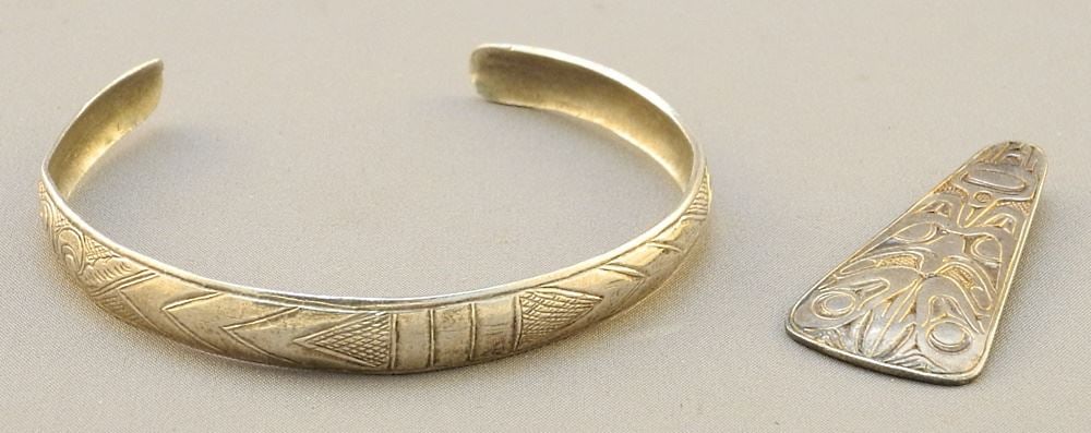 Northwest Coast Silver "Eagle" Pendant, Signed D.(David) Quist & an Old Unmarked Bracelet, 16g (1 of 2)