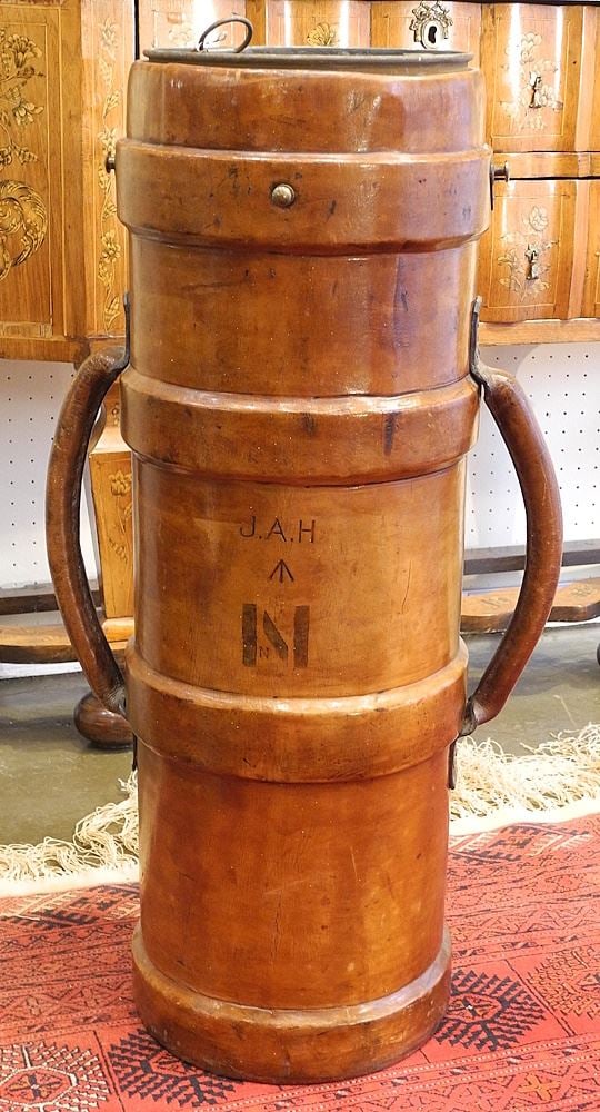 19th C. Leather Shell Caddy (29"h) with Broad Arrow Mark. (1 of 4)