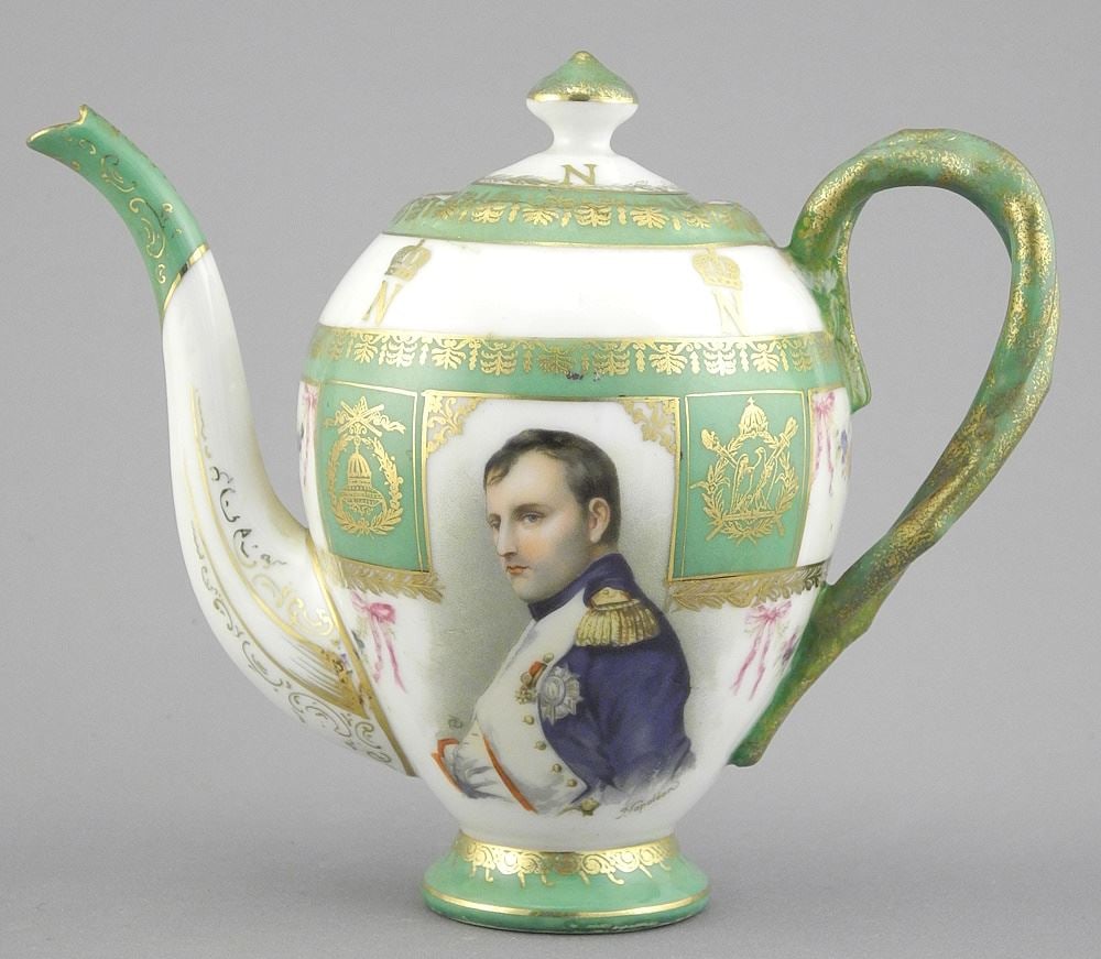 Napoleonic Porcelain Teapot Marked Edouard Sobussol Geneve, 5 3/8" High. (1 of 10)