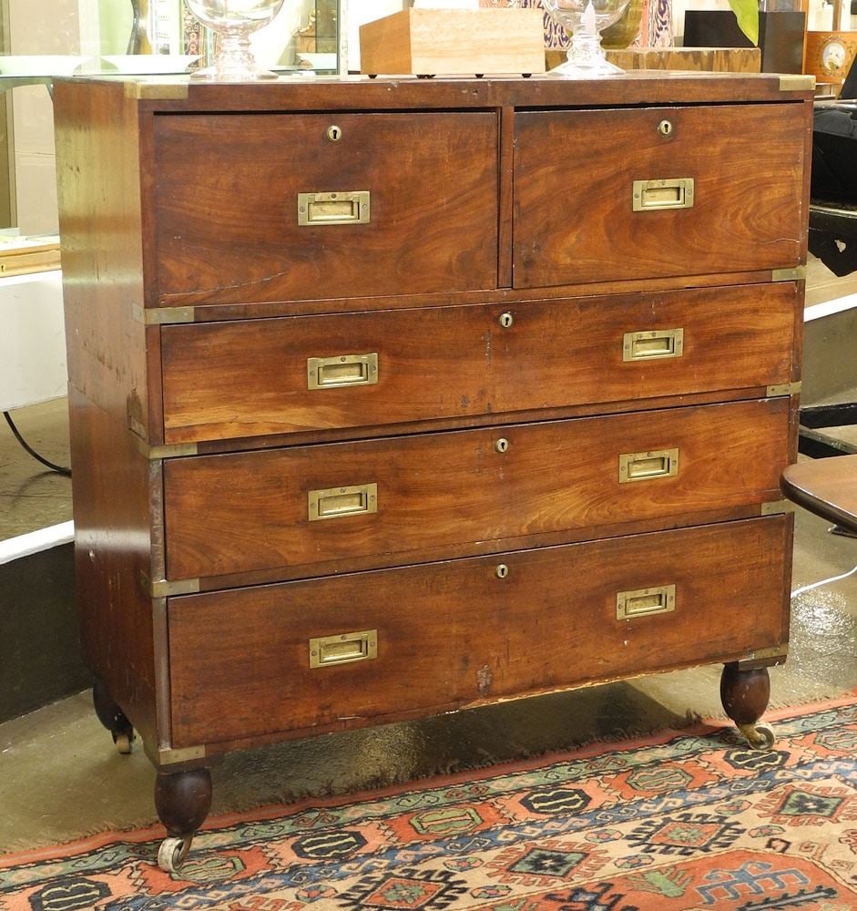 19th C. Mahogany Campaign Chest Ex- Collection Brig. General Robert McDouall. (1 of 5)