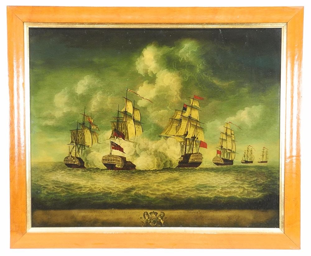 Glass Painted Print by James Pollard , 20 3/8" x 25 1/2", "His Majesty's Ship Mediator". (1 of 8)