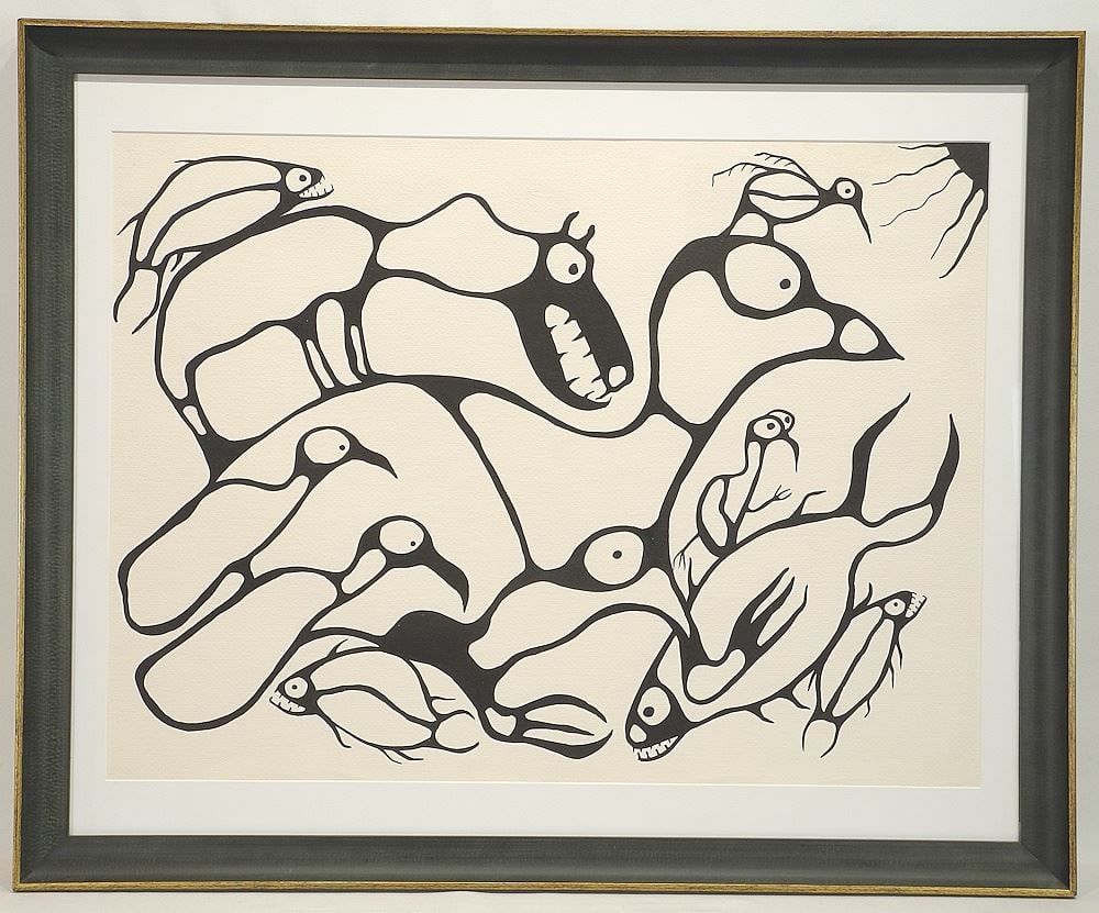 Acrylic on Paper Attributed to Norval Morrisseau, 21 x 28 1/2", "Spirit Animals" (w/ lette (1 of 4)