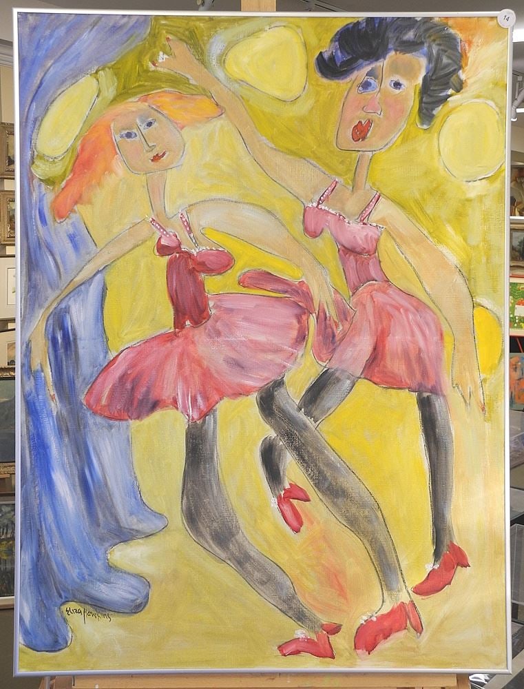 Oil on Linen signed Eliza Hawkins, 30 x 40", "When Asked...They Entertain".: Oil on Linen signed Eliza Hawkins, 30 x 40", "When Asked...They Entertain".