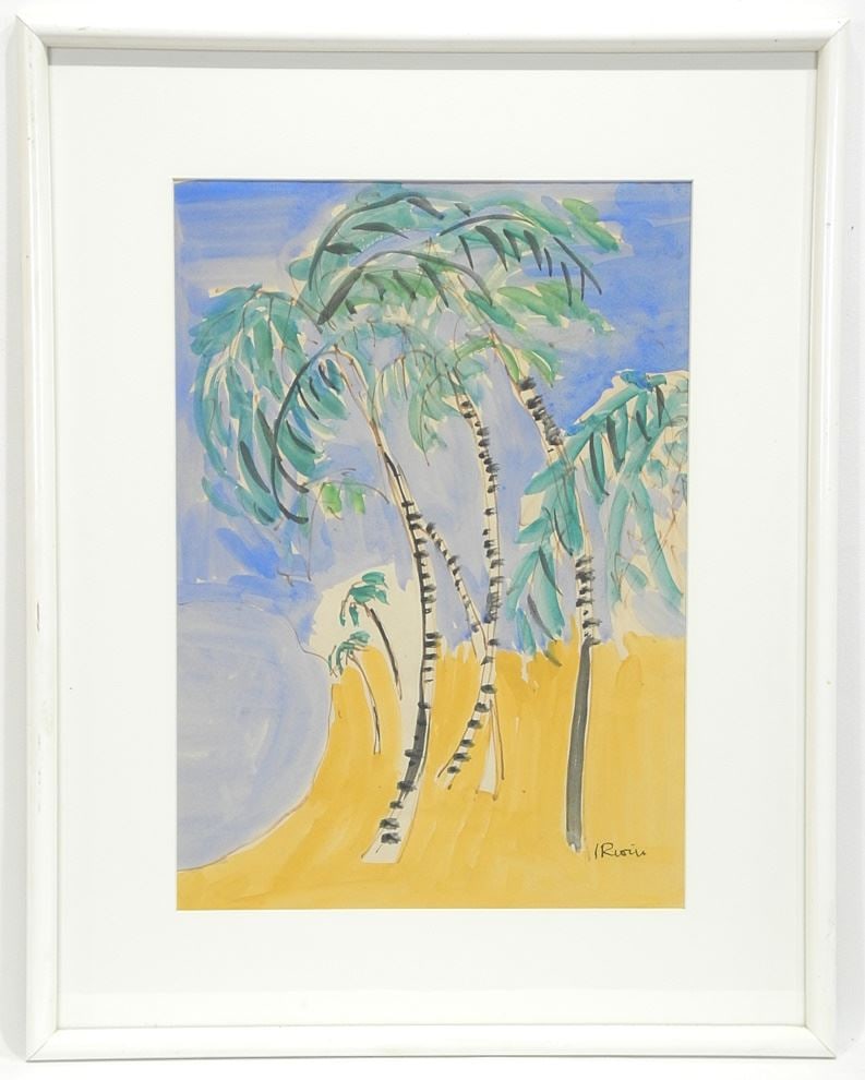 Mixed Media on Paper signed (P.K) Irwin, 17 x 11 3/4", "Palm Trees". (1 of 4)