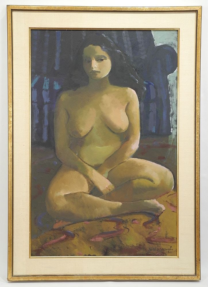 Oil on Board signed Jack Wilkinson' 80, 33 1/2 x 21 1/2", "Seated Girl". (1 of 6)
