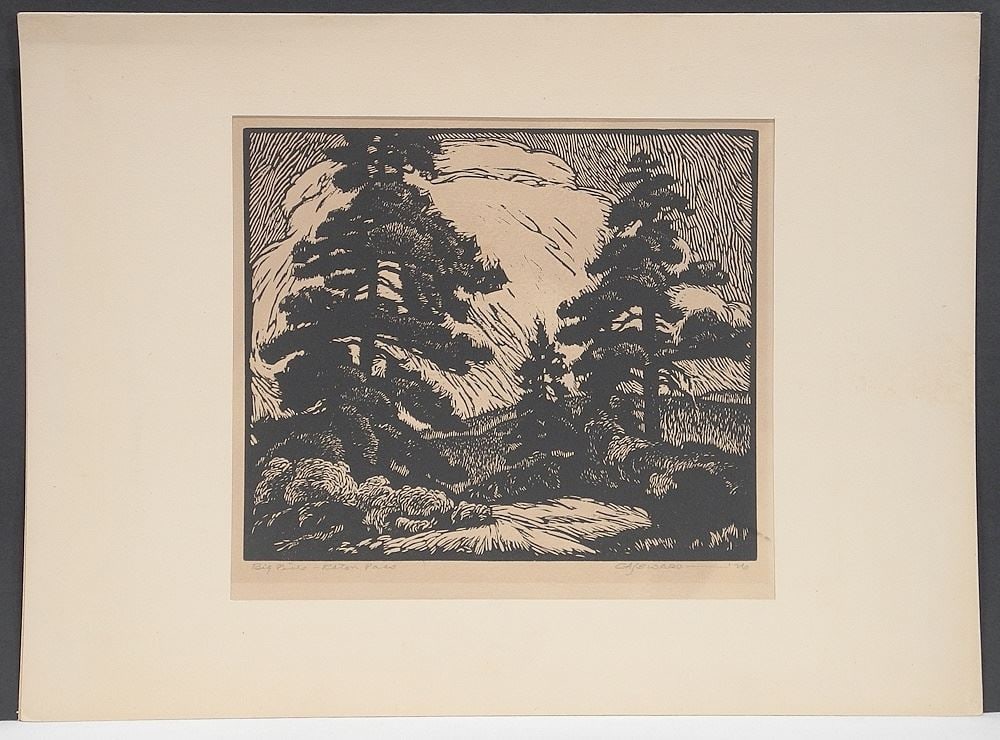 Woodblock Print signed C.A. (Coy Avon) Seward, 9 5/8 x 10 7/8", "Big Pines-Raton Pass" (toning) (1 of 3)