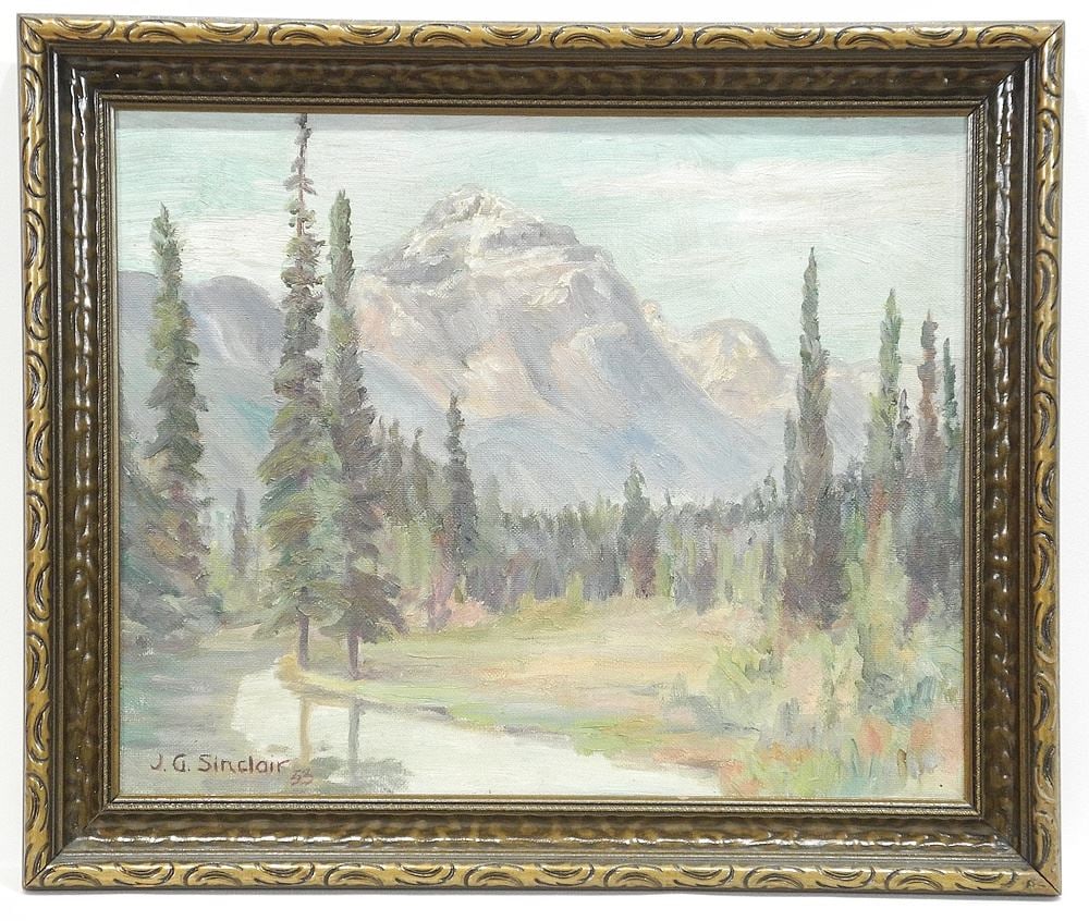 Oil on Canvas signed J.G. (John Gordon) Sinclair, 13 1/8 x 16 1/8", "Mt. Assiniboine". (1 of 6)