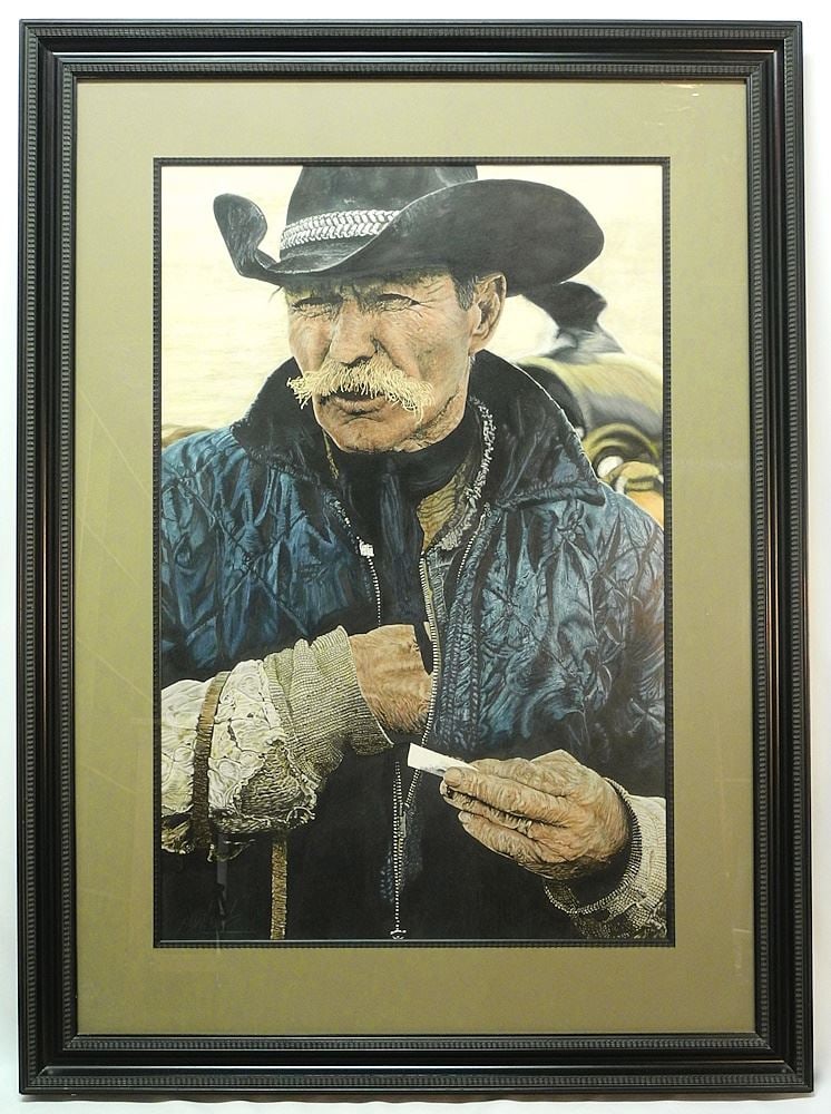 Mixed Media on Paper signed (Carl Joseph) Shinkaruk, 38 1/4 x 25", "Smoke 'em if you got 'em" (1 of 7)