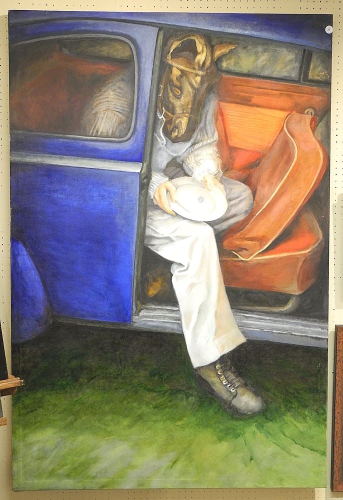 Oil on Canvas signed Gloria Masse Verso, 71 x 48", "Blind Rider #3". (1 of 3)