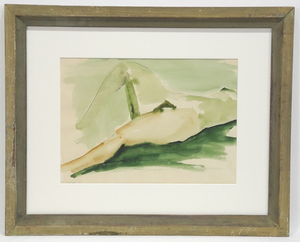 Watercolour signed N. (Nita) Forrest , 9 x 13", "Nude Reclining".: Watercolour signed N. (Nita) Forrest , 9 x 13", "Nude Reclining".