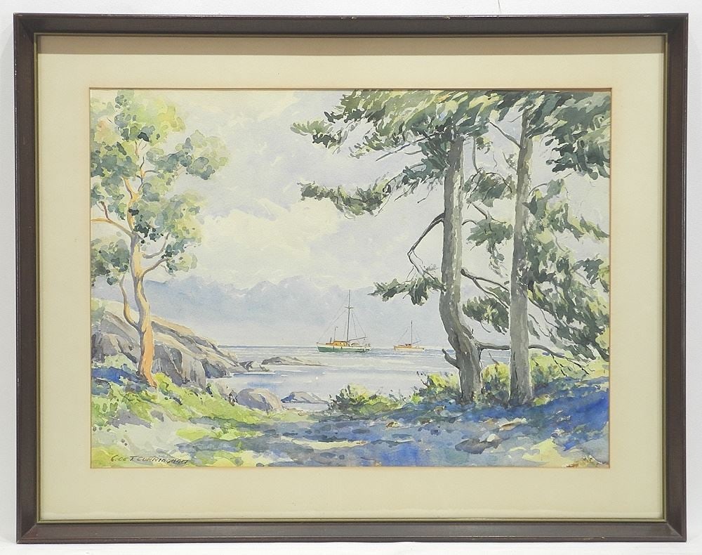 Watercolour signed C. De T. (Cecil de Trafford) Cunningham, 15 3/8 x 21 1/8", "Fishing Boats".: Watercolour signed C. De T. (Cecil de Trafford) Cunningham, 15 3/8 x 21 1/8", "Fishing Boats".