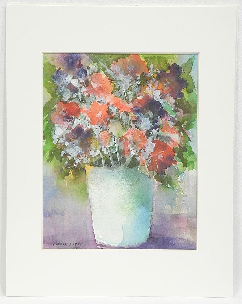 Watercolour signed Victor Lotto, 9 1/2 x 7 1/2", "Bouquet". (1 of 4)