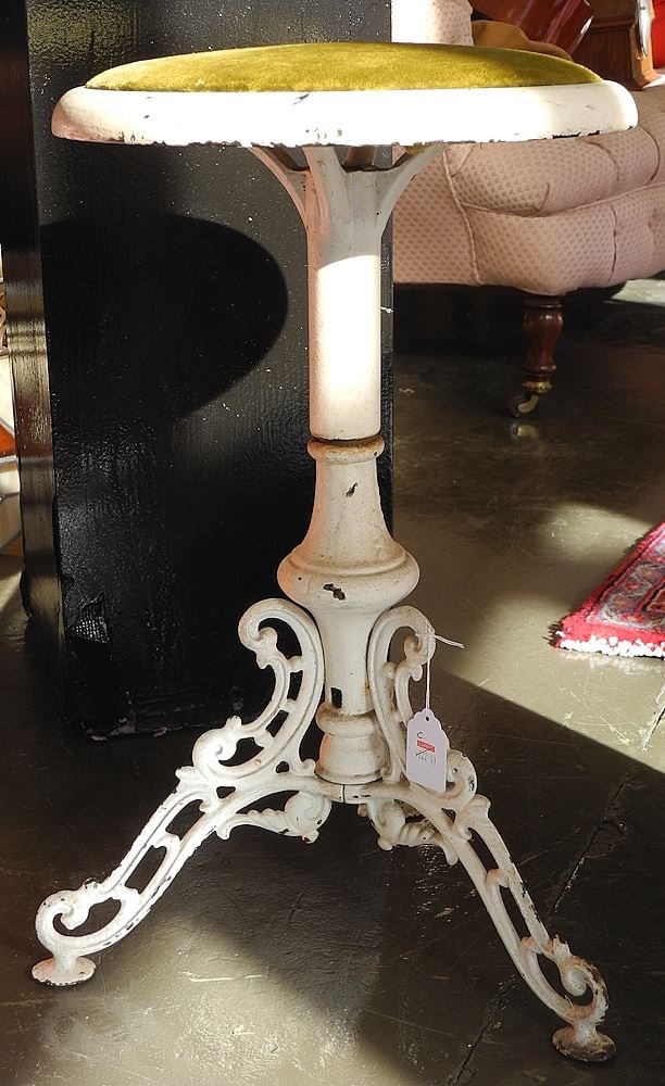 White Painted 19th C. Cast Iron Stool, 20 1/2"h. (1 of 1)