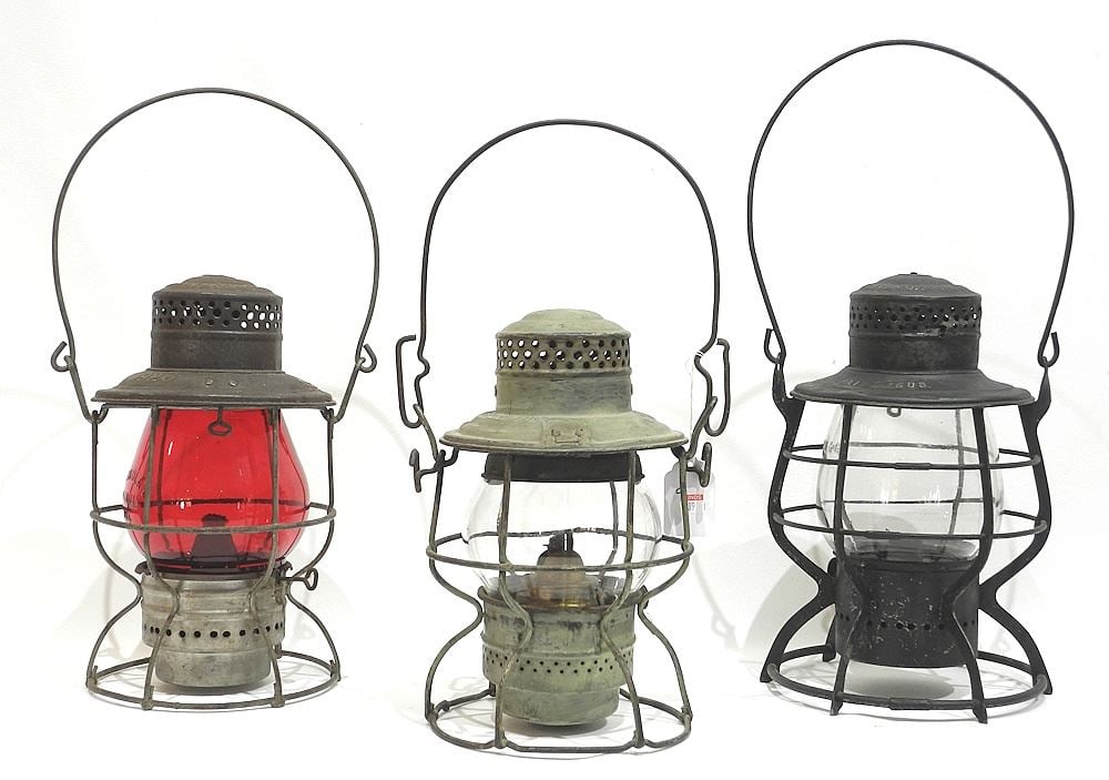 Three Railroad Lanterns: CNR (9 1/2" ) / Two E.T. Wright & Co., 10 1/2". (1 of 2)