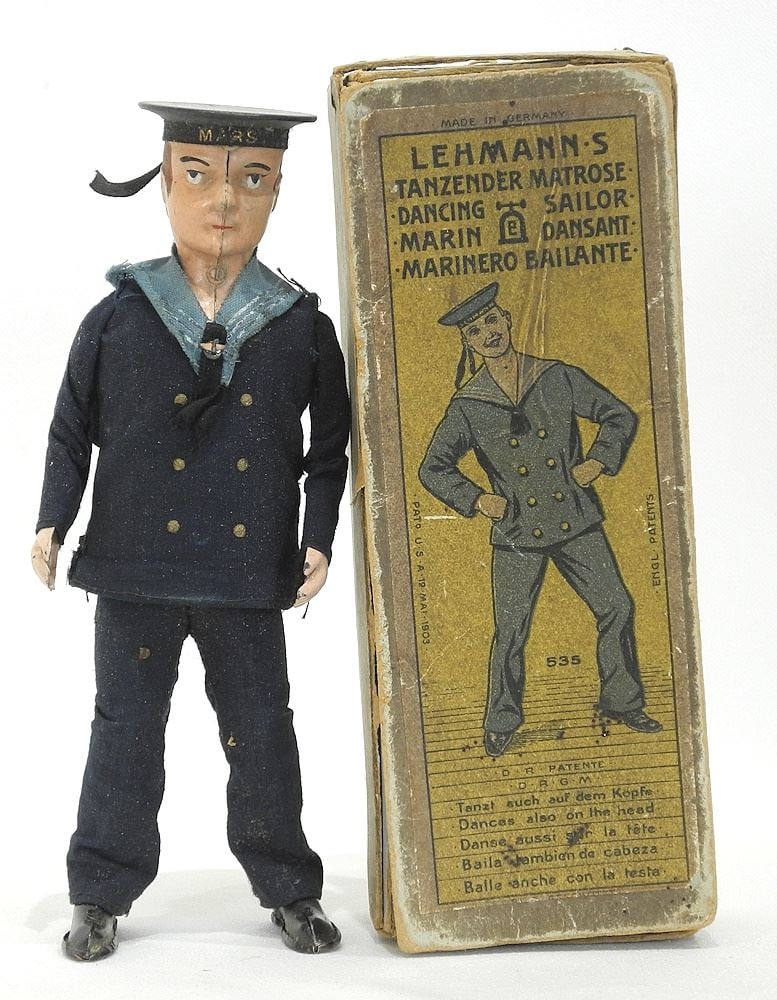 Lehman's Dancing Sailor Doll (C.1903 ) with Original Box, 8"L. (1 of 2)