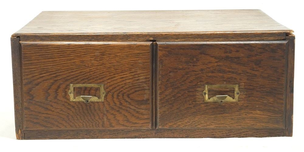 Weis Dual Drawer Oak File Box, 7 1/2 x 19 1/2 x 15 1/2". (1 of 2)