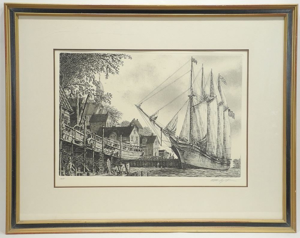 Franklin Mint Etching signed Alan Jay Gaines, 13" x 18 1/2", "The Schooner William A...". (1 of 3)