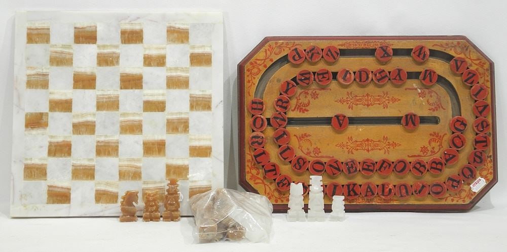 Onyx, Marble & Quartz Chess Set with Other Game. (1 of 1)