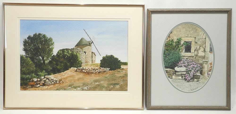Two Watercolour signed Michel Des Roches, Larger 13 1/4" x 20", "Stone Structures". (1 of 5)