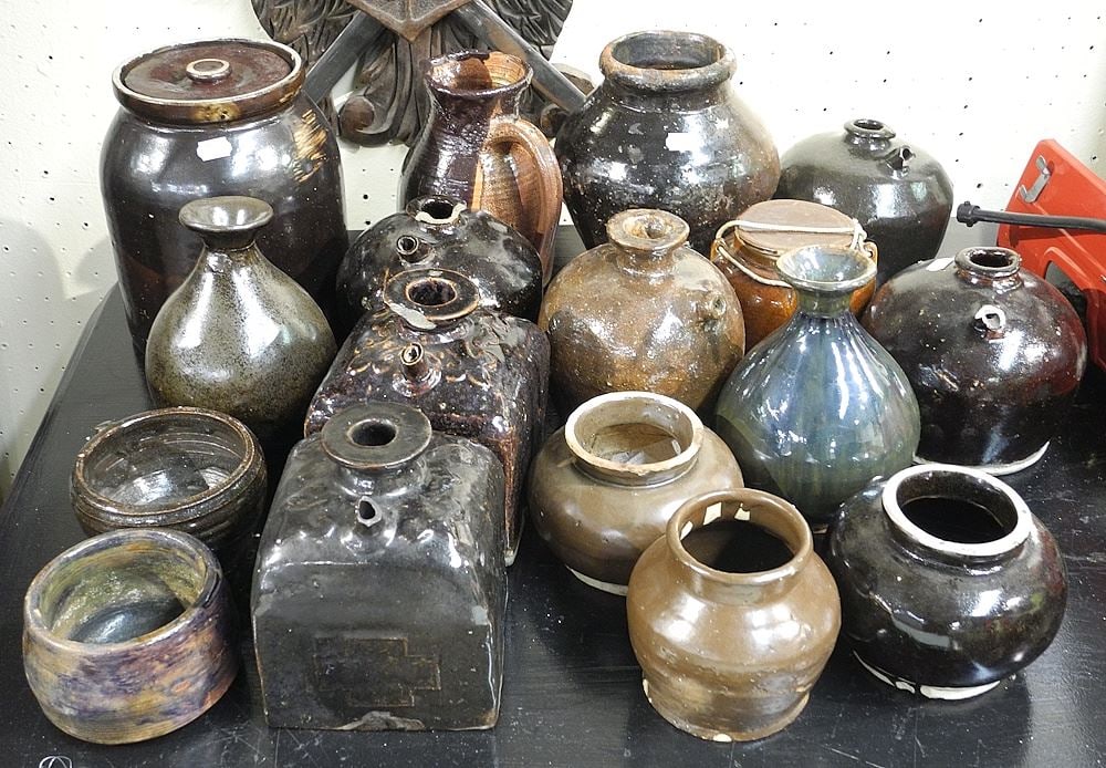 Set of Chinese Brown Glazed Pottery, 2 7/8" - 7 3/4"h.: Set of Chinese Brown Glazed Pottery, 2 7/8" - 7 3/4"h.