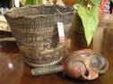 Northwest Coast-Style Rattle & Basket, 11 1/8" & 9 3/4"h.